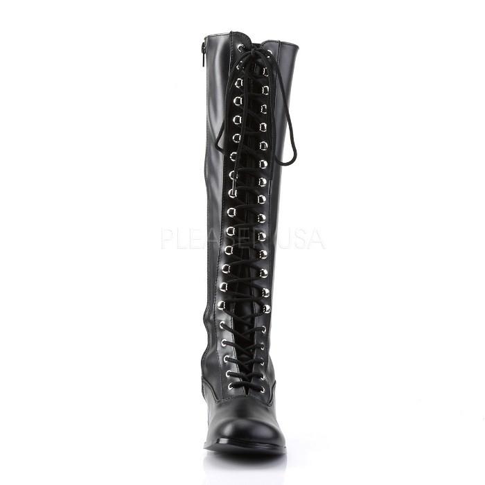 Pleaser プリーザー ロングブーツ 5cm ヒール 黒 ブラック つや消し レースアップ 編み上げ レディース メンズ ローヒール ストレッチ 靴 大きいサイズ 即納 | Pleaser | 01