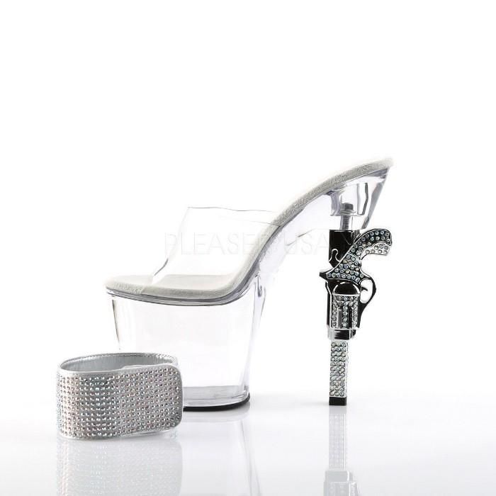 Pleaser プリーザー ミュール サンダル キャバ ヒール 厚底 レディース メンズ 18 cm ヒール クリア ラインストーン付き アンクルベルト 靴 ハイヒール 取寄 | Pleaser | 02
