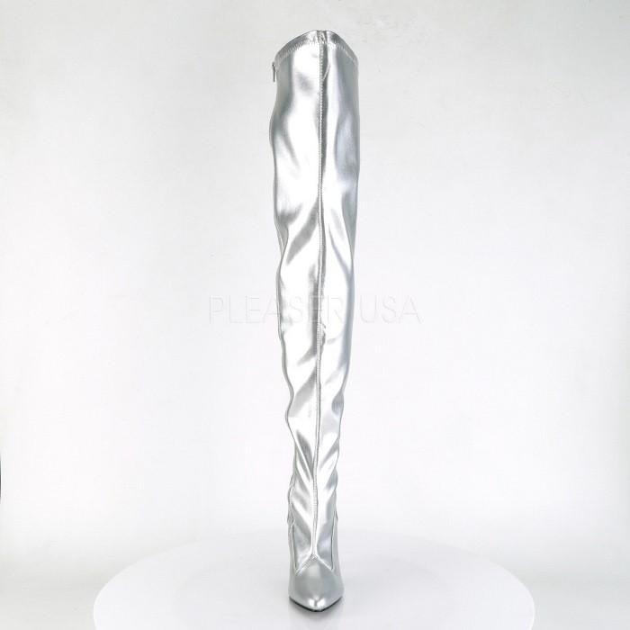 Pleaser プリーザー ニーハイブーツ サイハイブーツ レディース メンズ 12.5cm ヒール 銀色 シルバー つや消し サイドジッパー 大きいサイズ ハイヒール 取寄 | Pleaser | 01