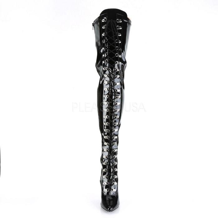 Pleaser プリーザー ハイヒール ニーハイブーツ 大きいサイズ 小さいサイズ 黒 ブラック エナメル 13cm ヒール レディース メンズ レースアップ ジッパー 取寄 | Pleaser | 01