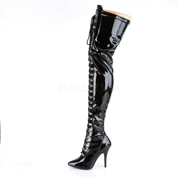Pleaser プリーザー ハイヒール ニーハイブーツ 大きいサイズ 小さいサイズ 黒 ブラック エナメル 13cm ヒール レディース メンズ レースアップ ジッパー 取寄 | Pleaser | 02