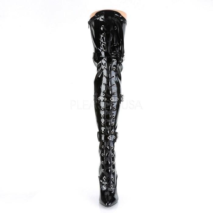 サイハイブーツ Pleaser プリーザー ニーハイブーツ 黒 エナメル レディース メンズ 13 cm ヒール ブラック 編み上げ レースアップ ベルト 大きいサイズ 即納｜dimples｜02