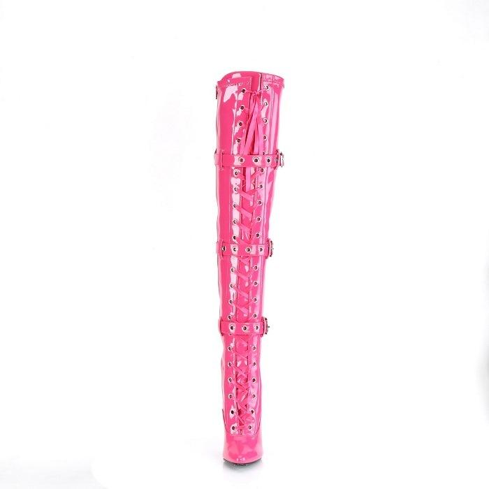 Pleaser プリーザー ハイヒール ニーハイブーツ 大きいサイズ 小さいサイズ ホットピンク エナメル 13cm ヒール 高め レディース メンズ  編み上げ ベルト 取寄 | Pleaser | 01