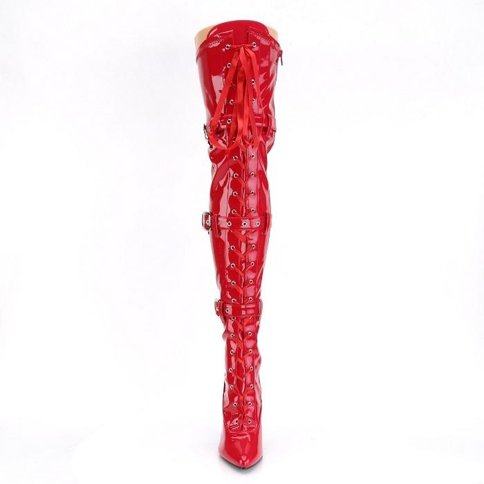 Pleaser プリーザー ハイヒール ニーハイブーツ 大きいサイズ 小さいサイズ 赤 レッド エナメル 13cm ヒール レディース メンズ 編み上げ ベルト ジッパー 取寄 | Pleaser | 01