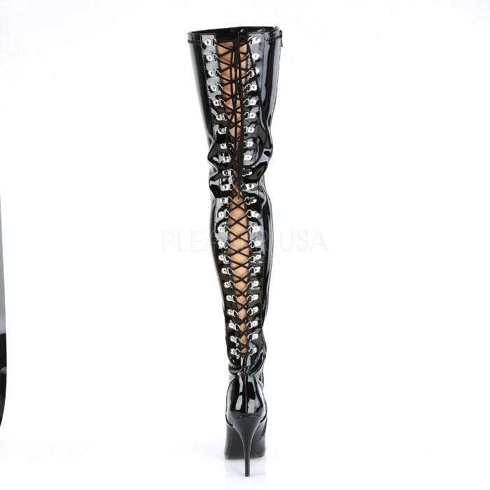 Pleaser プリーザー ハイヒール ニーハイブーツ 大きいサイズ 小さいサイズ 黒 ブラック エナメル 13cm ヒール 高め レディース