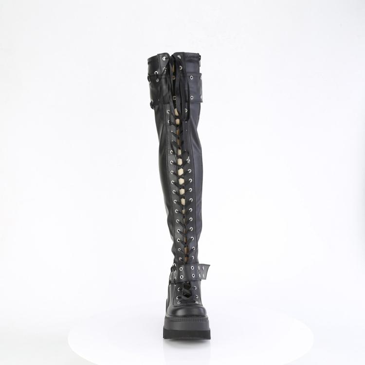 demonia デモニア 厚底 ブーツ ニーハイ サイハイ ウェッジソール 11cm 12cm ヒール 黒 ブラック 合皮 ストレッチ 編み上げ ジッパー シューズ SHAKER-325 取寄 | Pleaser | 01