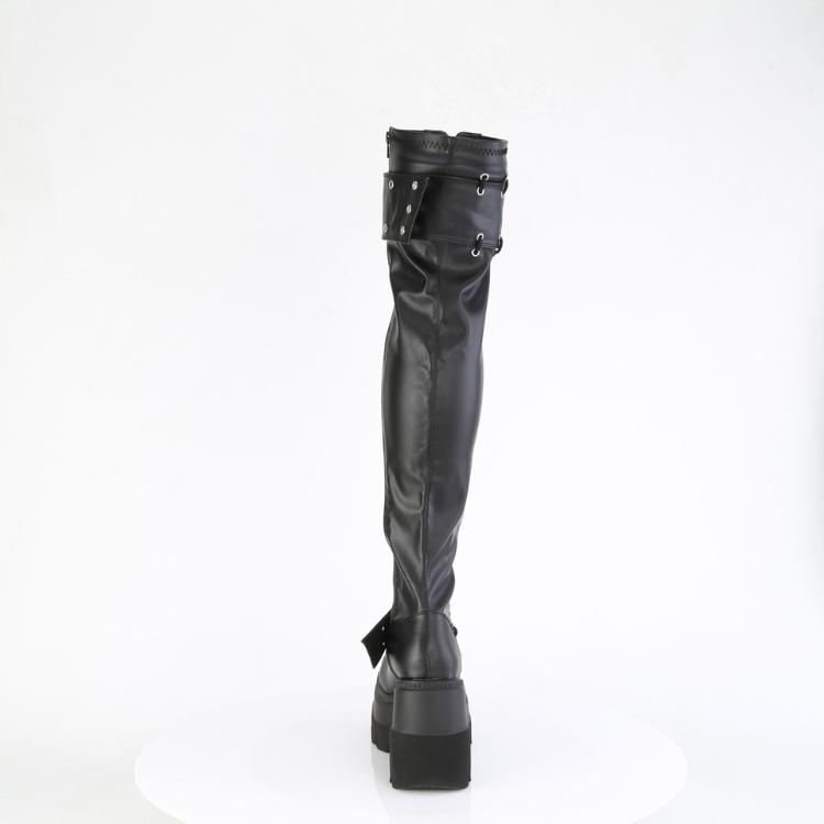 demonia デモニア 厚底 ブーツ ニーハイ サイハイ ウェッジソール 11cm 12cm ヒール 黒 ブラック 合皮 ストレッチ 編み上げ ジッパー シューズ SHAKER-325 取寄 | Pleaser | 03