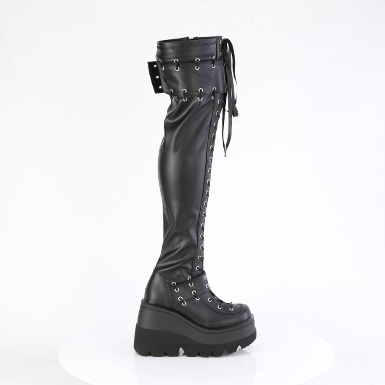 demonia デモニア 厚底 ブーツ ニーハイ サイハイ ウェッジソール 11cm 12cm ヒール 黒 ブラック 合皮 ストレッチ 編み上げ ジッパー シューズ SHAKER-325 取寄 | Pleaser | 04