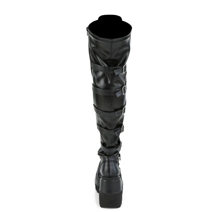demonia デモニア ニーハイブーツ サイハイブーツ 厚底 ウェッジソール 11.5 cm ヒール 黒 ブラック 合皮 ベルト レースアップ 厚底靴 レディース メンズ 取寄 | Pleaser | 03