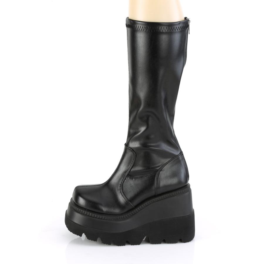 demonia デモニア 厚底ブーツ ロングブーツ 厚底 11.5cm プラットフォーム ウェッジソール 黒 ブラック ビーガンレザー つや消し ストレッチ 靴 SHAKER-65 取寄 | Pleaser | 02