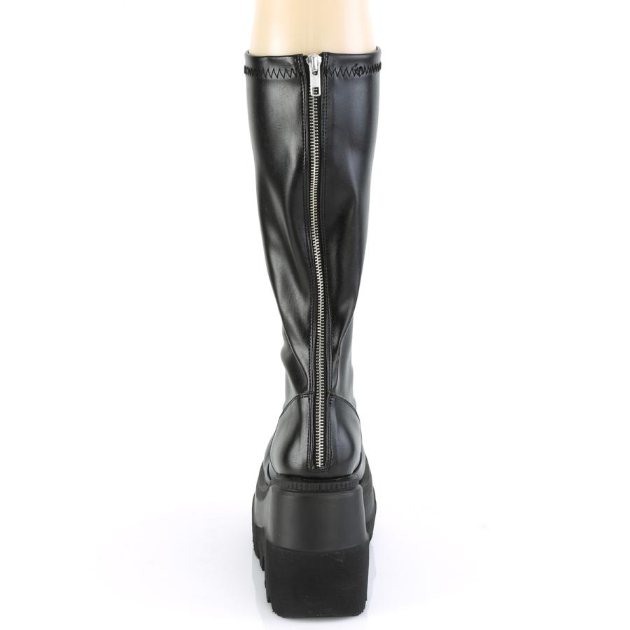 demonia デモニア 厚底ブーツ ロングブーツ 厚底 11.5cm プラットフォーム ウェッジソール 黒 ブラック ビーガンレザー つや消し ストレッチ 靴 SHAKER-65 取寄 | Pleaser | 03