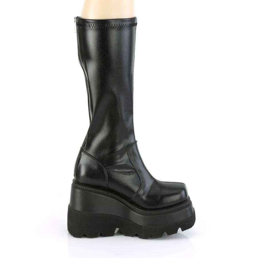 demonia デモニア 厚底ブーツ ロングブーツ 厚底 11.5cm プラットフォーム ウェッジソール 黒 ブラック ビーガンレザー つや消し ストレッチ 靴 SHAKER-65 取寄 | Pleaser | 04