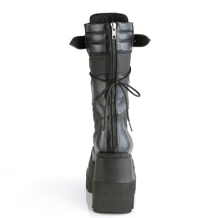 demonia デモニア ミドルブーツ 厚底 ウェッジソール 11.5 cm ヒール 黒 ブラック 合皮 ベルト メタルプレート 編み上げ 大きいサイズ レディース メンズ 取寄 | Pleaser | 03