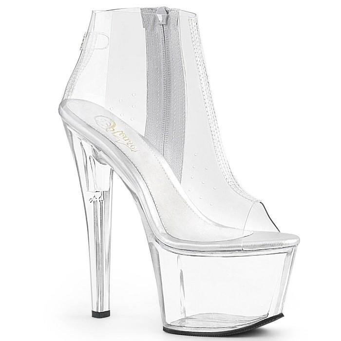 Pleaser プリーザー ヒール ショートブーツ 厚底 18 cm ヒール クリア エナメル ハイヒール 大きいサイズ クリアヒール サイドジッパー レディース メンズ 取寄 | Pleaser