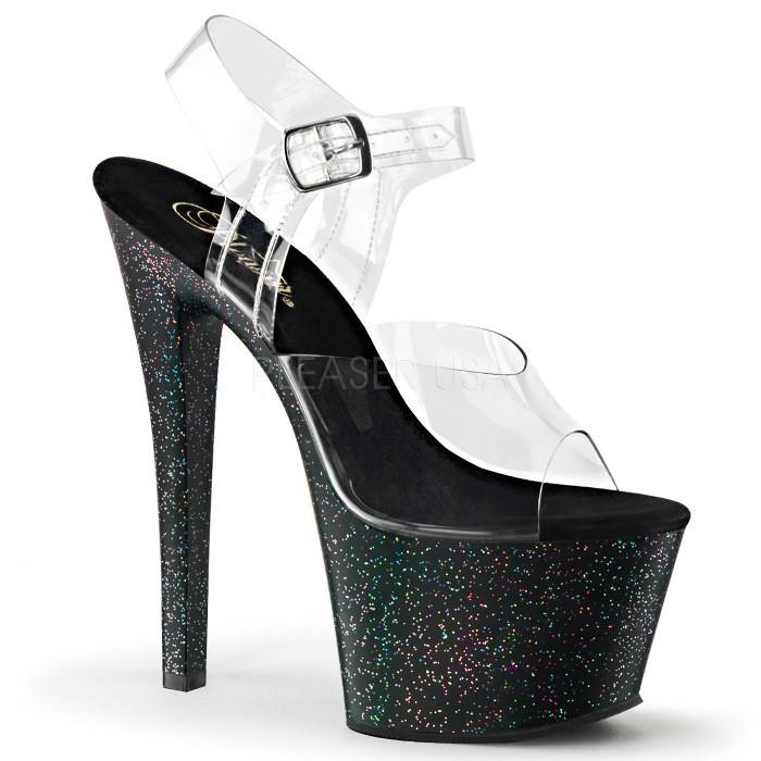 Pleaser プリーザー ヒール キャバ サンダル 厚底 18 cm ヒール 黒 ブラック クリア グリッター ハイヒール ピンヒール 大きいサイズ レディース メンズ 取寄 | Pleaser