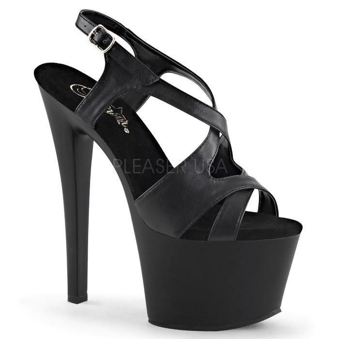 Pleaser プリーザー ヒール キャバ サンダル 厚底 18 cm ヒール 黒 ブラック つや消し ストラップ ハイヒール ピンヒール 大きいサイズ レディース メンズ 取寄 | Pleaser