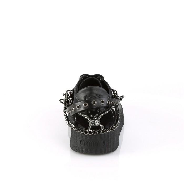 demonia デモニア 厚底 スニーカー メンズ 黒 ブラック 4 cm ヒール クリーパーソール ラバーソール ラウンドトゥ ビーガンレザー チェーン ベルト 靴 取寄 | Pleaser | 03