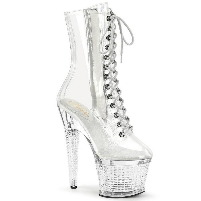 Pleaser プリーザー ショートブーツ 厚底 クリア 18 cm ヒール レディース メンズ ハイヒール 大きいサイズ 厚底靴 編み上げ レースアップ ジッパー 靴 取寄 | Pleaser