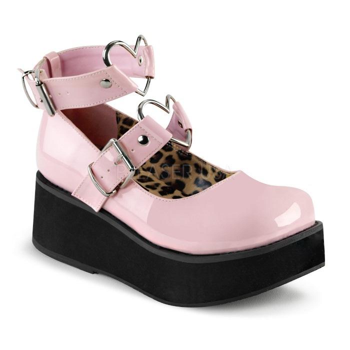 demonia デモニア パンプス 厚底 ラバーソール 6 cm ヒール ベビーピンク エナメル ハートリング ストラップ 小さいサイズ 大きいサイズ レディース メンズ 取寄 | Pleaser