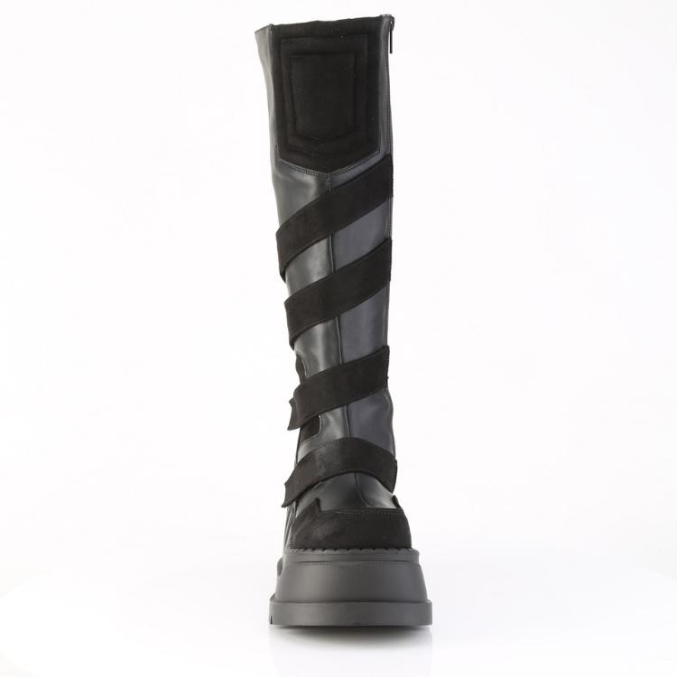 demonia デモニア 厚底 ブーツ ロングブーツ 12cm ヒール ウェッジソール 黒 ブラック ビーガンレザー パンク ロック ゴシック ゴスロリ 原宿系 STOMP-228 取寄 | Pleaser | 01