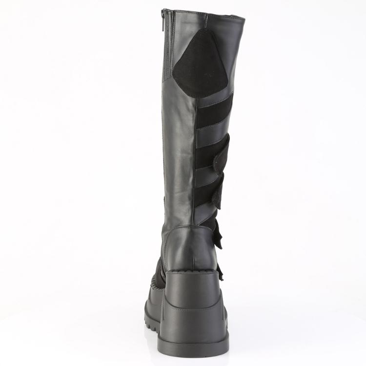 demonia デモニア 厚底 ブーツ ロングブーツ 12cm ヒール ウェッジソール 黒 ブラック ビーガンレザー パンク ロック ゴシック ゴスロリ 原宿系 STOMP-228 取寄 | Pleaser | 03