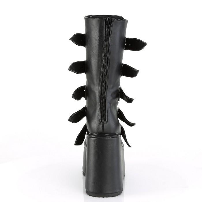 demonia デモニア 厚底 ブーツ ミドルブーツ 14cm ヒール ウェッジソール 黒 ブラック ビーガンレザー 合皮 つや消し ハート メタルプレート SWING-230 取寄 | Pleaser | 03