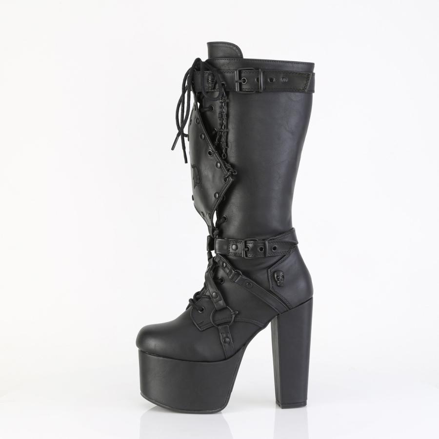 demonia デモニア 厚底ブーツ ロングブーツ 14cm ヒール プラットフォーム 黒 ブラック ビーガンレザー つや消し 編み上げ パンク ロック V系 TORMENT-218 取寄 | Pleaser | 02