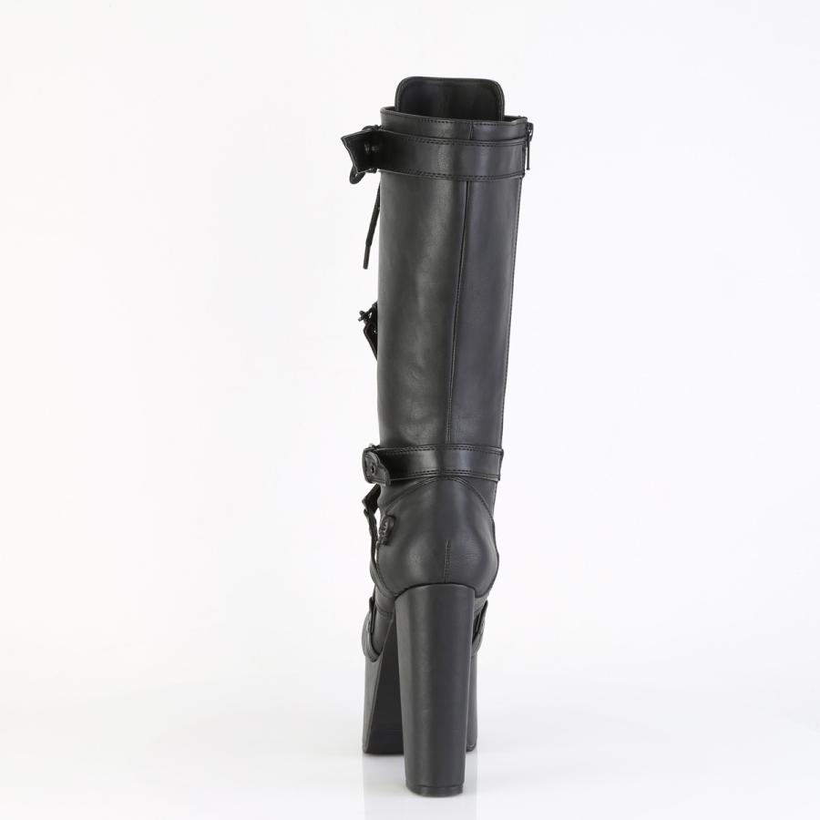 demonia デモニア 厚底ブーツ ロングブーツ 14cm ヒール プラットフォーム 黒 ブラック ビーガンレザー つや消し 編み上げ パンク ロック V系 TORMENT-218 取寄 | Pleaser | 03