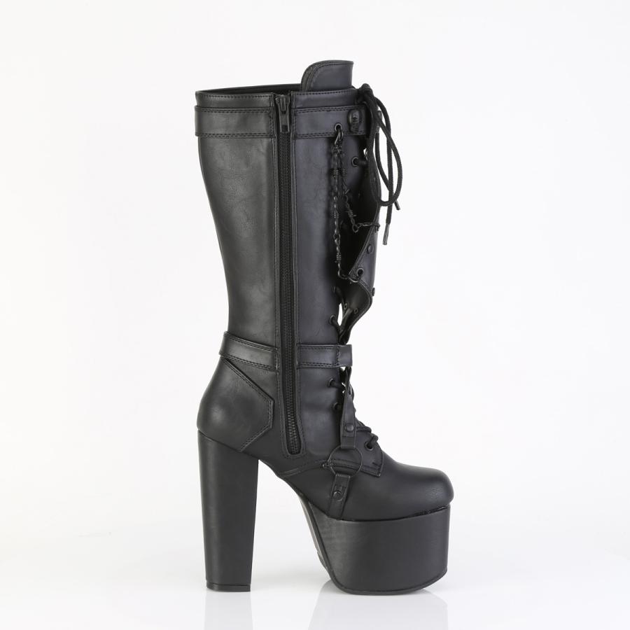 demonia デモニア 厚底ブーツ ロングブーツ 14cm ヒール プラットフォーム 黒 ブラック ビーガンレザー つや消し 編み上げ パンク ロック V系 TORMENT-218 取寄 | Pleaser | 04
