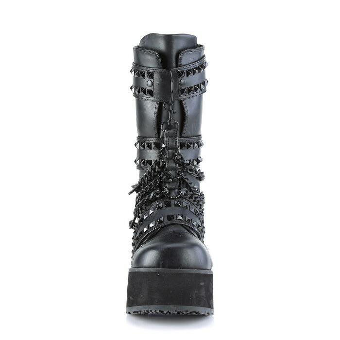 demonia デモニア ミドルブーツ 厚底 ラバーソール 8 cm ヒール 黒 ブラック チェーン スタッズ ジッパー 小さいサイズ 大きいサイズ 厚底靴 靴 メンズ 取寄 | Pleaser | 01