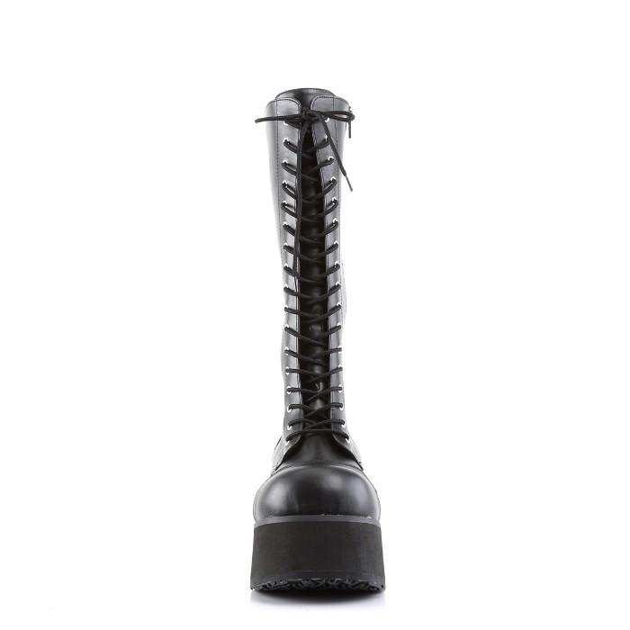 demonia デモニア ロングブーツ 厚底 ラバーソール 8 cm ヒール 黒 ブラック 合皮 フェイクレザー 編み上げ レースアップ 大きいサイズ 厚底靴 靴 メンズ 取寄 | Pleaser | 01