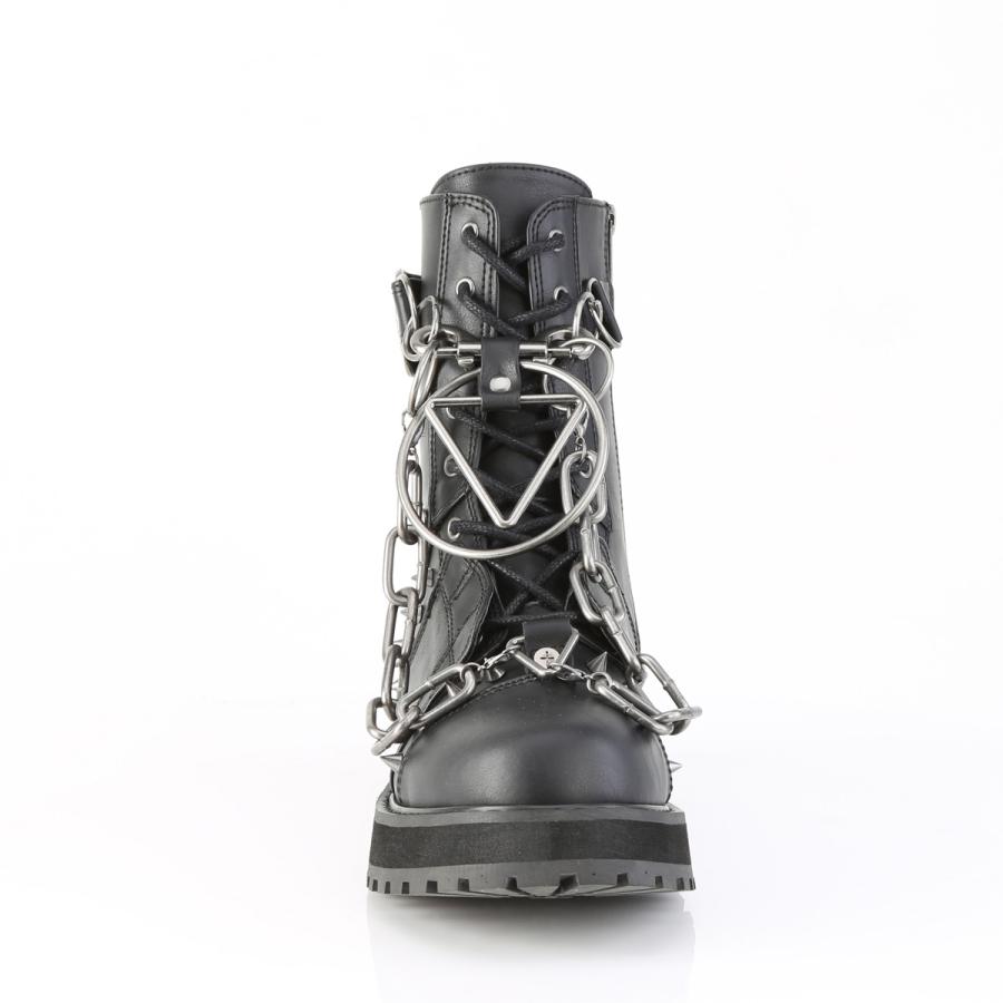 demonia デモニア 厚底ブーツ アンクルブーツ ショートブーツ 4cm プラットフォーム 黒 ブラック ビーガンレザー 編み上げ チェーン メンズ 靴 VALOR-204 取寄 | Pleaser | 01