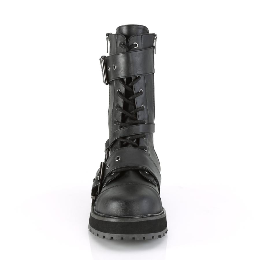 demonia デモニア ショートブーツ ミドルブーツ 4cm ヒール 黒 ブラック ビーガンレザー ベルト 編み上げ ジッパー 大きいサイズ メンズ 靴 VALOR-220 取寄 | Pleaser | 01