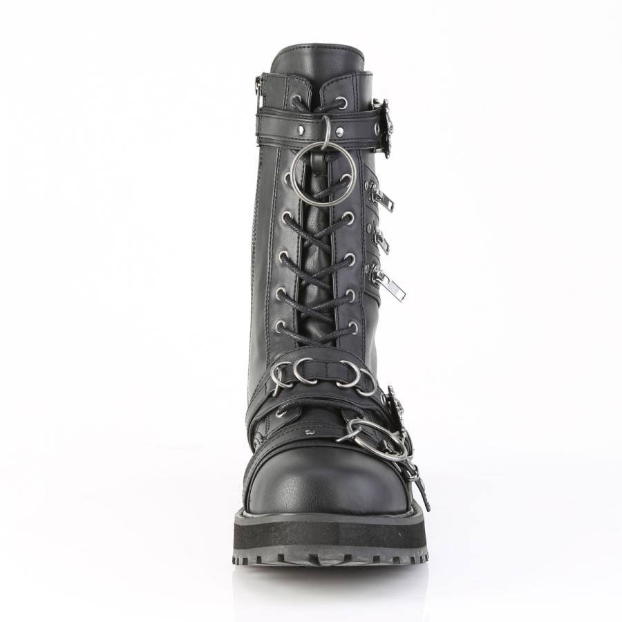 demonia デモニア 厚底ブーツ ミドルブーツ 4cm プラットフォーム 黒 ブラック ビーガンレザー 編み上げ レースアップ スカルバックル メンズ 靴 VALOR-240 取寄 | Pleaser | 01
