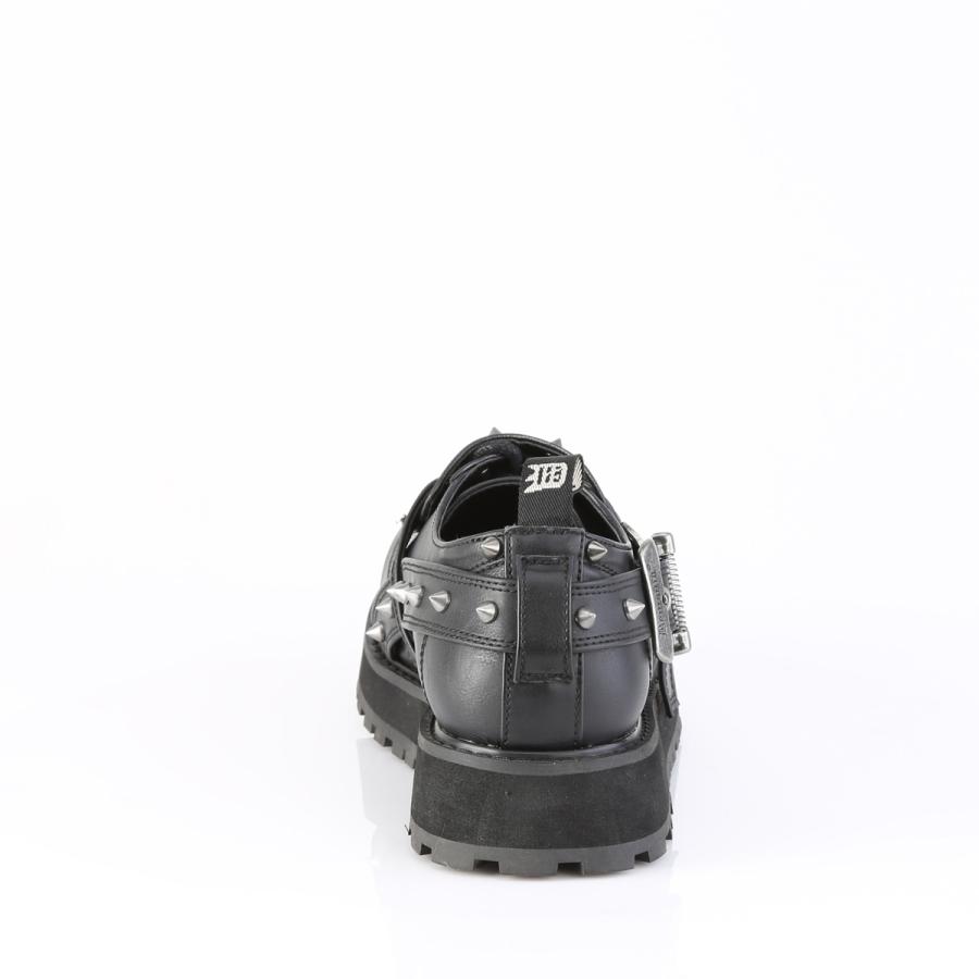 demonia デモニア 厚底シューズ オックスフォードシューズ レースアップ 4cm プラットフォーム 黒 ブラック ビーガンレザー バックル ストラップ VALOR-38 取寄 | Pleaser | 03