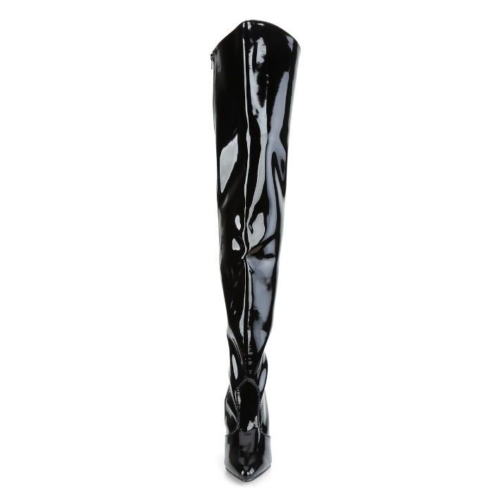 Pleaser プリーザー ハイヒール ニーハイブーツ サイハイブーツ 黒 ブラック エナメル 10 cm ヒール レディース メンズ ポインテッドトゥ 大きいサイズ 取寄 | Pleaser | 01