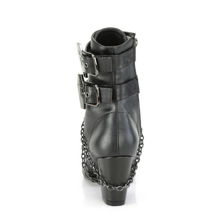 demonia デモニア ショートブーツ 7.5cmヒール 黒 合皮 チェーン バックル ストラップ 編み上げ ジッパー 大きいサイズ 靴 レディース メンズ 即納 取寄 | Pleaser | 03