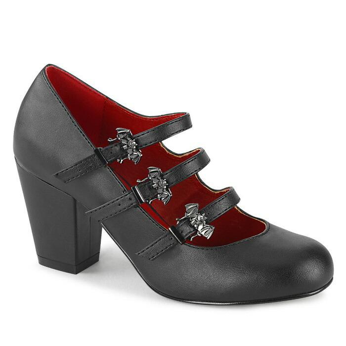 demonia デモニア パンプス 7.5 cm ヒール 黒 ブラック バット バックル ストラップ 小さいサイズ 大きいサイズ ブロックヒール 靴 レディース メンズ 取寄 | Pleaser