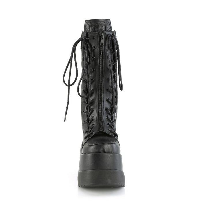 demonia デモニア ミドルブーツ 厚底 ウェッジソール 13 cm ヒール 黒 ブラック 編み上げ レースアップ ジッパー 大きいサイズ 厚底靴 レディース メンズ 取寄 | Pleaser | 01
