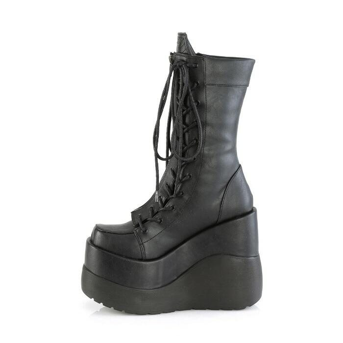 demonia デモニア ミドルブーツ 厚底 ウェッジソール 13 cm ヒール 黒 ブラック 編み上げ レースアップ ジッパー 大きいサイズ 厚底靴 レディース メンズ 取寄 | Pleaser | 02