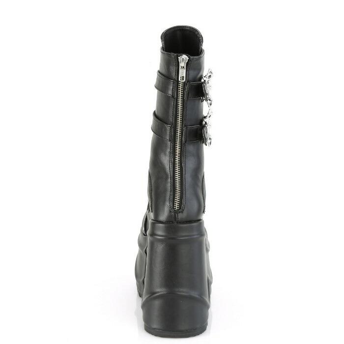 demonia デモニア ミドルブーツ 厚底 ウェッジソール 15 cm ヒール 黒 ブラック 合皮 バット バックル レースアップ 大きいサイズ 靴 レディース メンズ 取寄 | Pleaser | 03