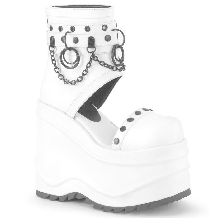 demonia デモニア 厚底 スニーカー ブーティー シューズ 15 cm ヒール 白 ホワイト 黒 ブラック チェーン リング スタッズ 大きいサイズ レディース メンズ 取寄 | Pleaser