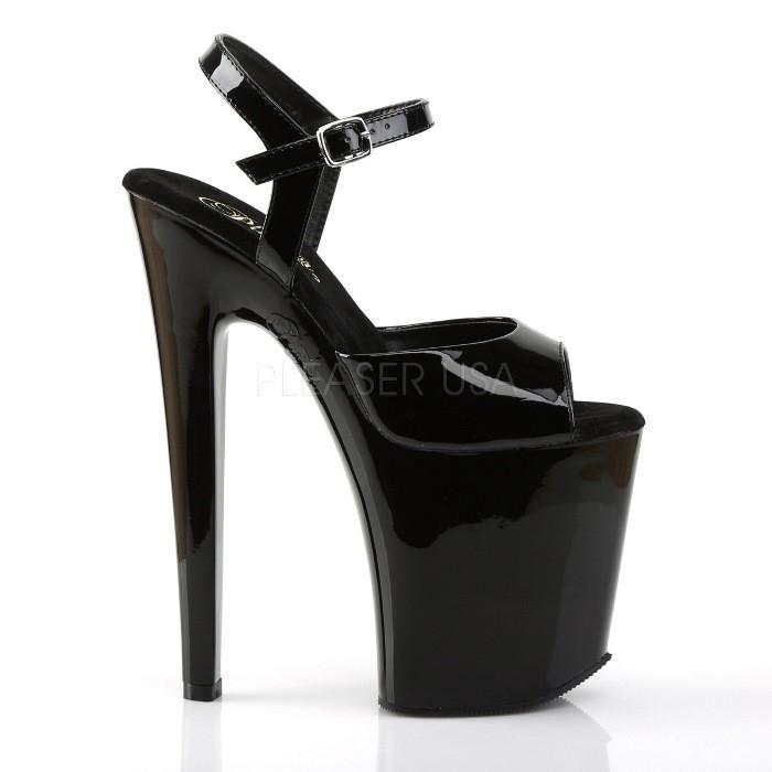 厚底 サンダル ベルト付 20 cm ヒール 靴 超厚底 ピンヒール 黒 ブラック エナメル Pleaser プリーザー 大きいサイズ 小さいサイズ レディース メンズ 取寄 | Pleaser | 04