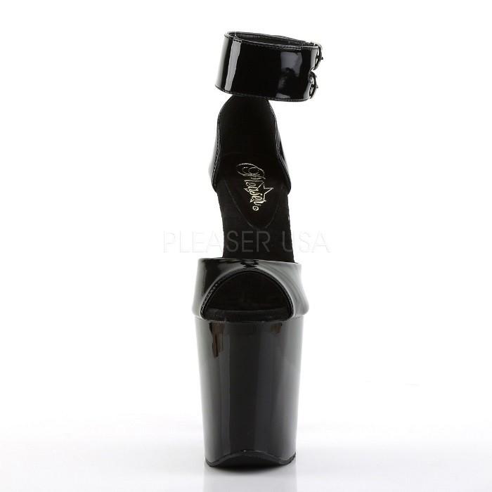 厚底 サンダル 20cm ヒール 靴 超厚底 アンクルベルト ピンヒール オープントゥ 黒 ブラック エナメル Pleaser プリーザー 大きいサイズ レディース メンズ 取寄 | Pleaser | 01