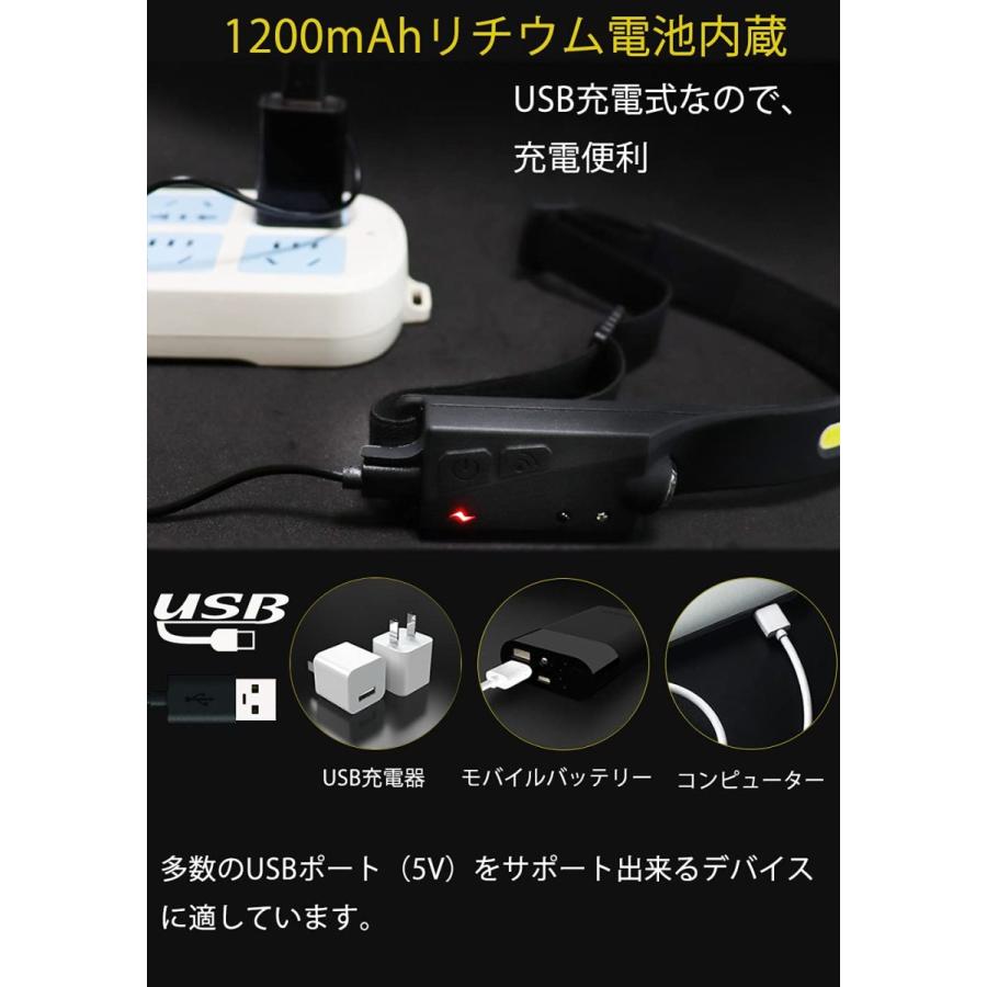 ヘッドライト USB充電式 LEDデュアル光源 5種点灯モード 50g超軽量 高輝度 IPX4防水 防塵 1200mAh大容量バッテリー 最大8時間使用可能｜dina｜06