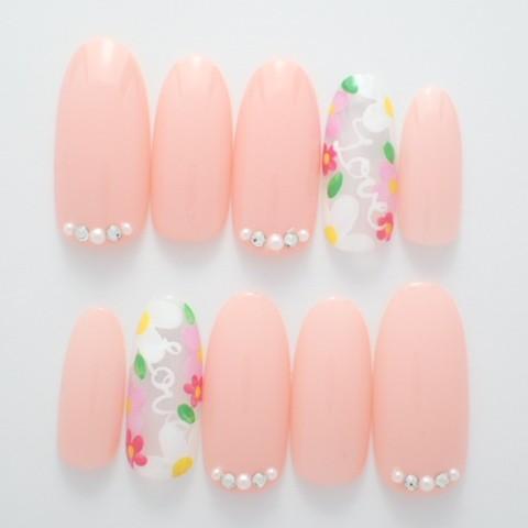 ネイルチップ 花柄ペイント囲み春デザイン ショートからレギュラーオーバルまで長さが選べるデザインつけ爪 サイズオーダー ハンドメイド A130 Dinaネイル 通販 Yahoo ショッピング