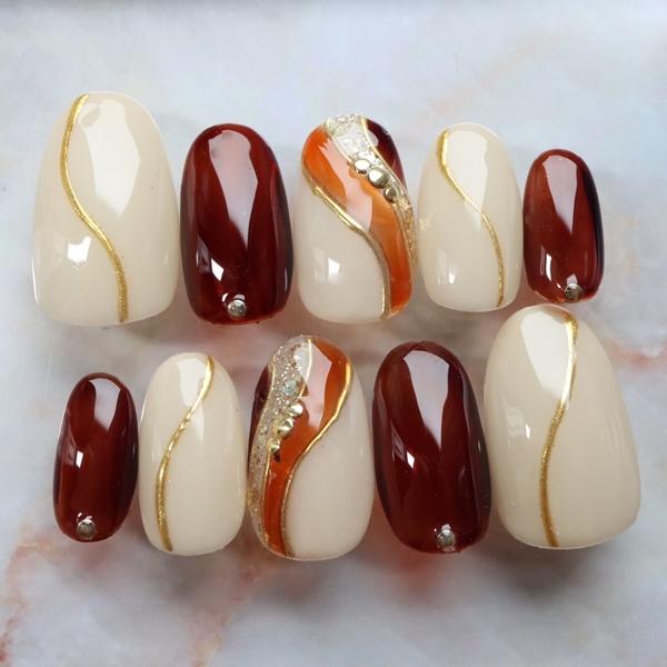 ジェルネイルチップ 付け爪 ショート ロング 和風 成人式 秋