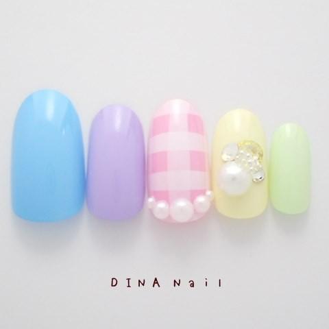 ネイルチップ パステルカラフルチェック柄 ショートからレギュラーオーバルまで長さが選べるデザインつけ爪 A170 Dinaネイル 通販 Yahoo ショッピング