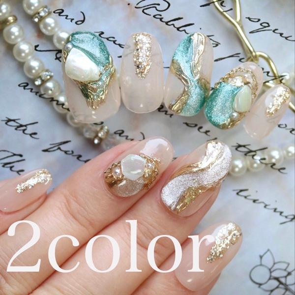 ジェルネイルチップ 付け爪 肌なじみベージュマグネットチェーンシェル