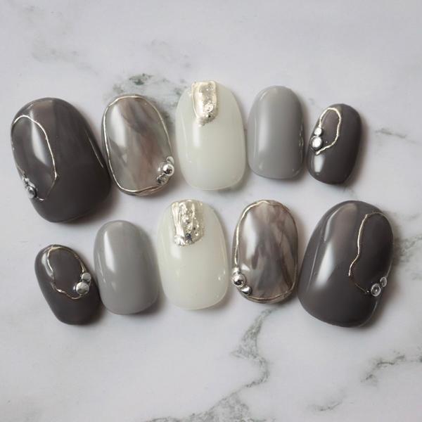 ジェルネイルチップ ハンドメイドネイルチップ オフィス チャコール